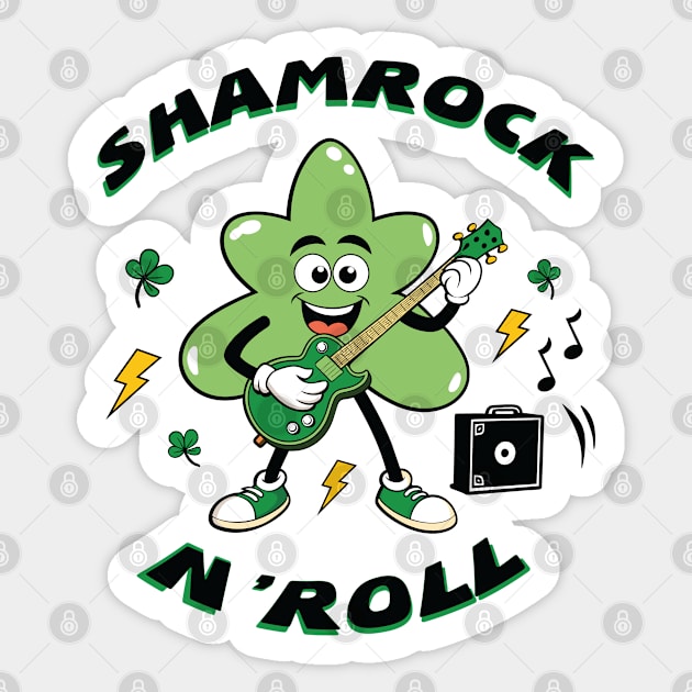 Shamrock And Roll Cartoon Retro Sticker by KnockingLouder